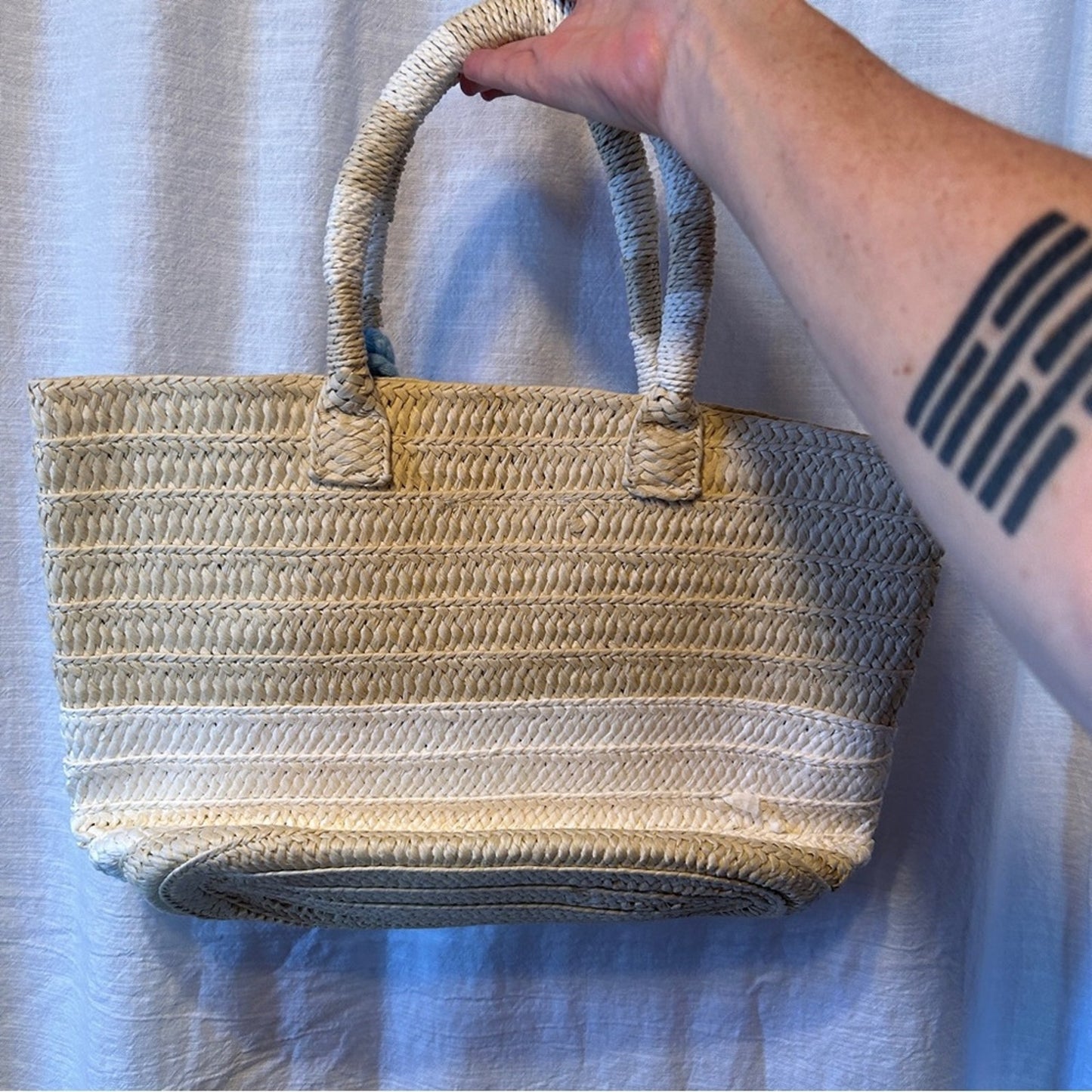 Altru Straw Bag Mini Tote with Blue Tassles