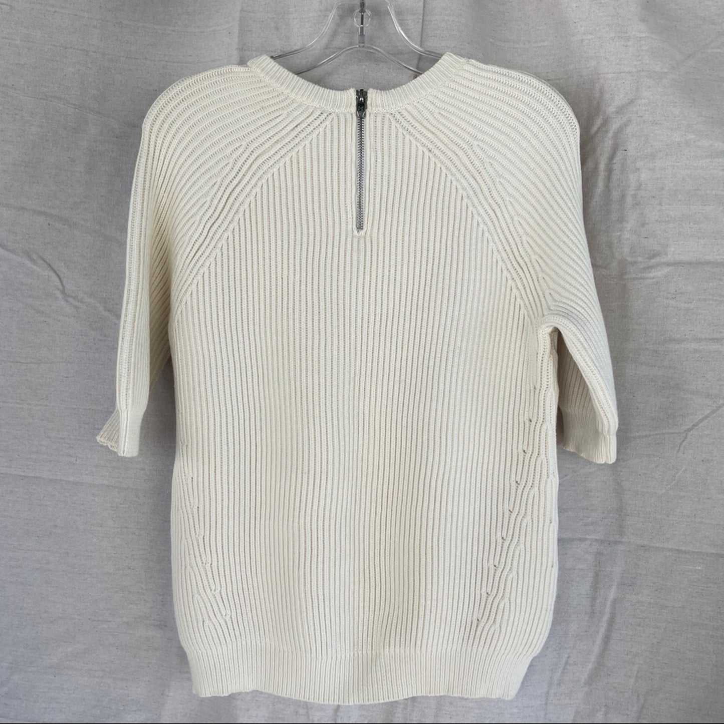 Halston Heritage Cream Raglan Cut Ribbed 3/4 Sleeve Knit Sweater Top