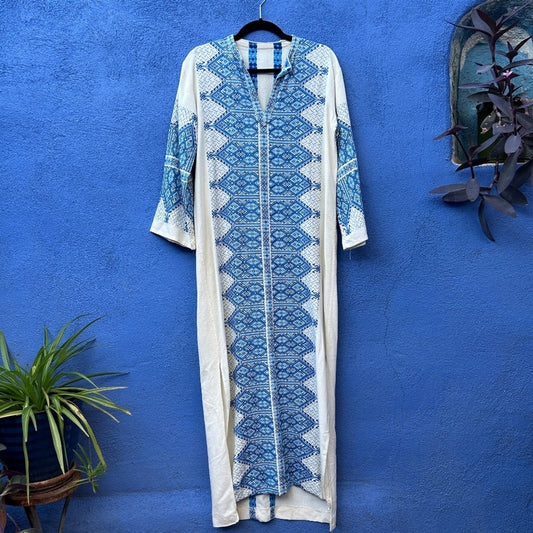 Vintage 70s Wool Blend Embroidered Dashiki Maxi Dress