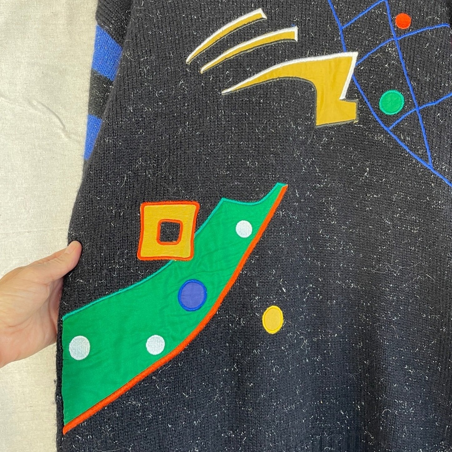 Vintage 80s Funky Japanese Appliqué and Embroidered Wool Alpaca Blend Sweater