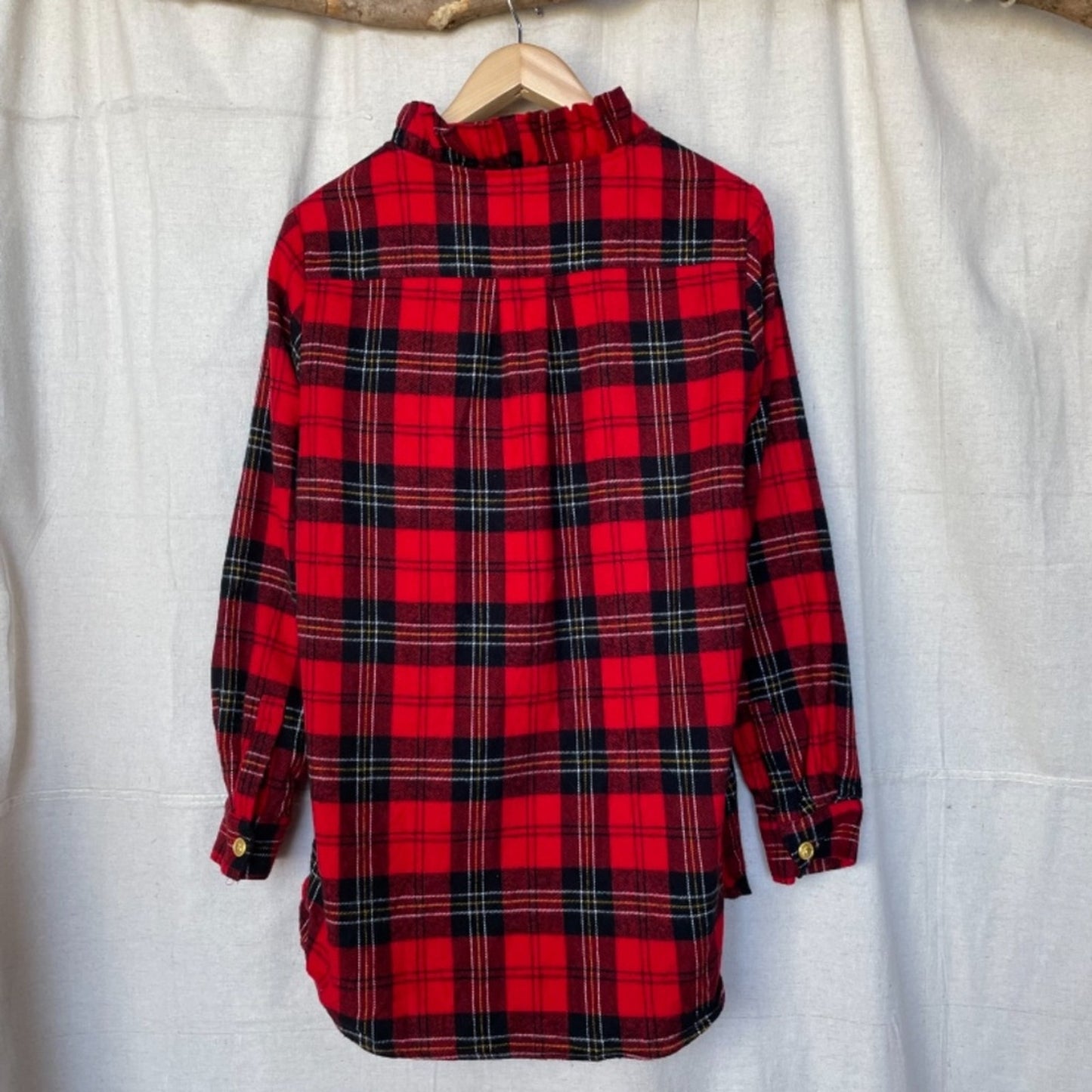 Grace Baker Red Plaid Flannel Ruffle Neck Tunic