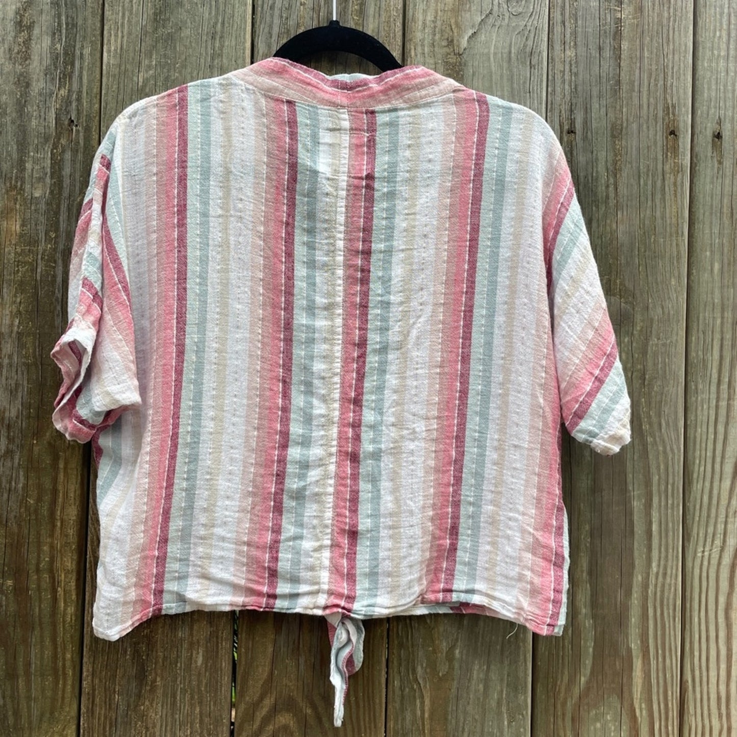 Rails Striped Linen Blend Thea Tie and Button Front Cropped Top - NWOT