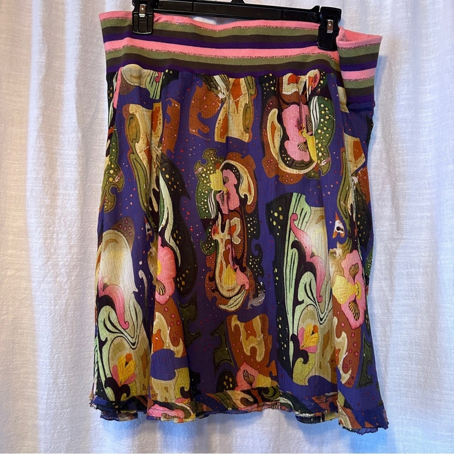 Oilily Psychedelic Orchid Print Crepe Silk Blend Skirt