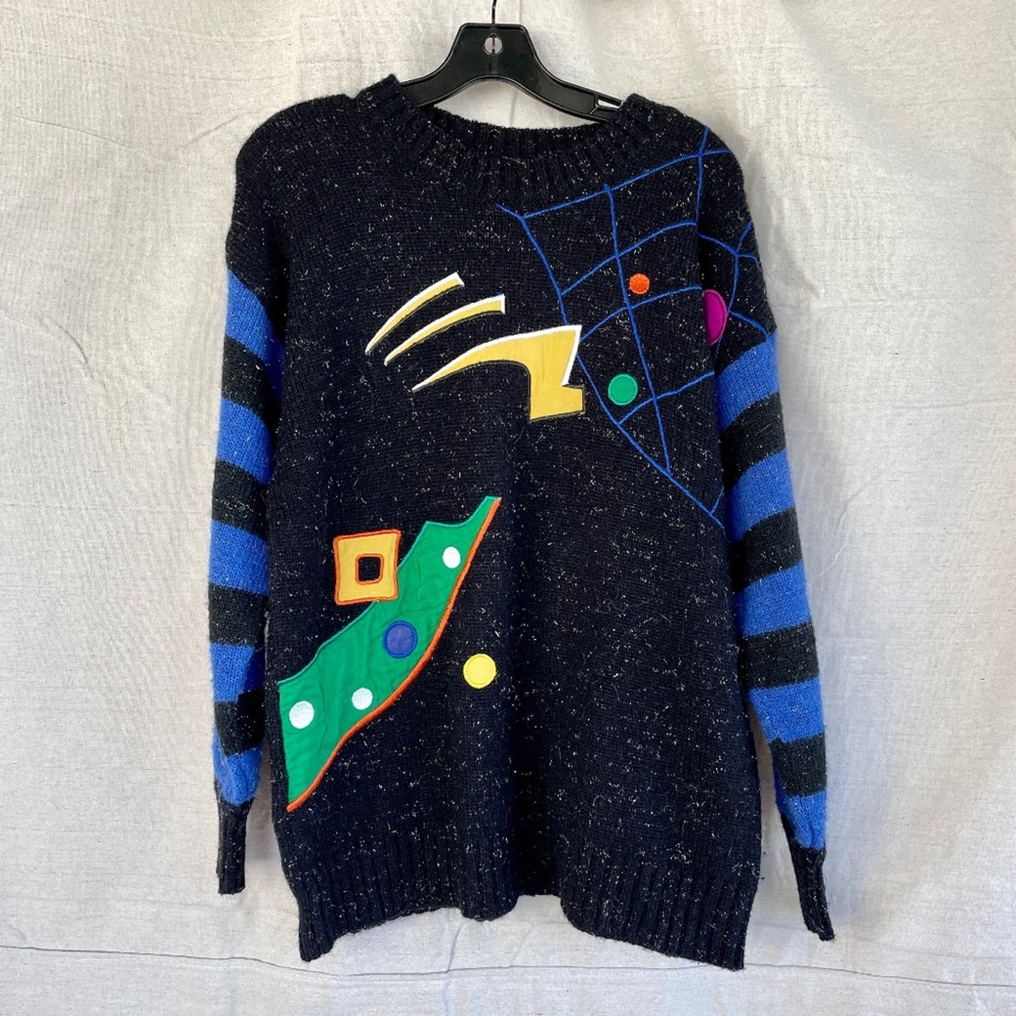 Vintage 80s Funky Japanese Appliqué and Embroidered Wool Alpaca Blend Sweater