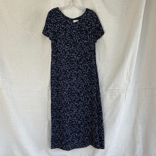 Vintage 90s Petite Sophisticate Blue Floral Maxi Shift Dress